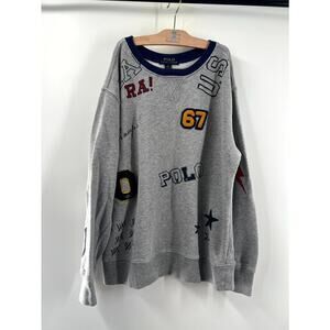 Polo Ralph Lauren Boy’s Grey Print Round Neck Pullover Sweatshirt Size Medium